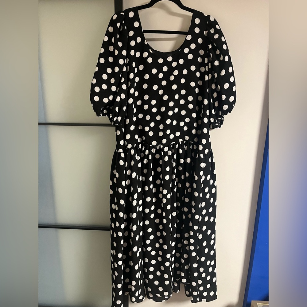 NWOT STINE GOYA Amelia Black and White Polka-Dot Puff Sleeve Dress - Picture 5 of 9
